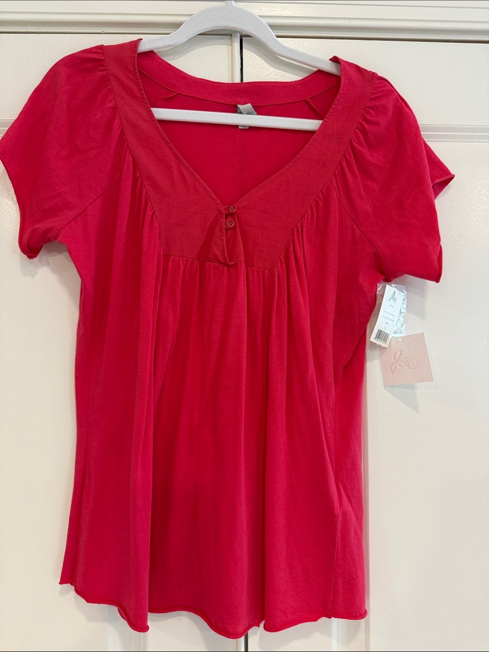 Joie Bright Fuchsia Short-Sleeve V-Neck Peasant Top